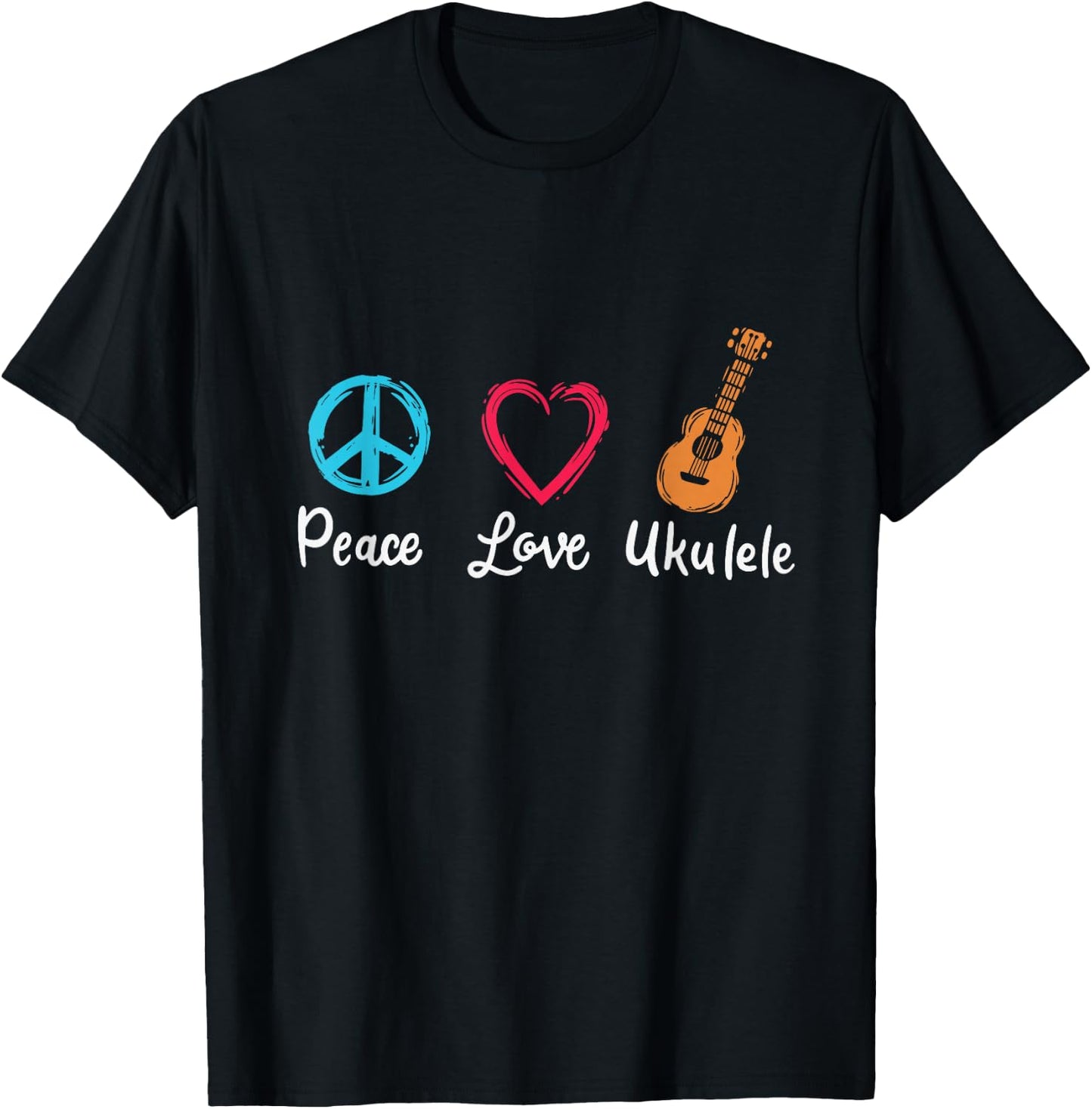 Peace Love Ukulele T-Shirt - T-Shirt | Black