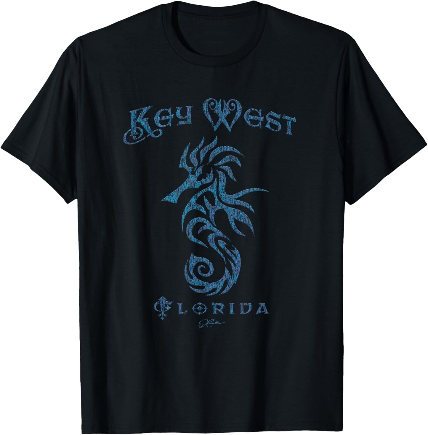 JCombs: Key West, FL, Seahorse (Distressed) T-Shirt - T-Shirt | Black