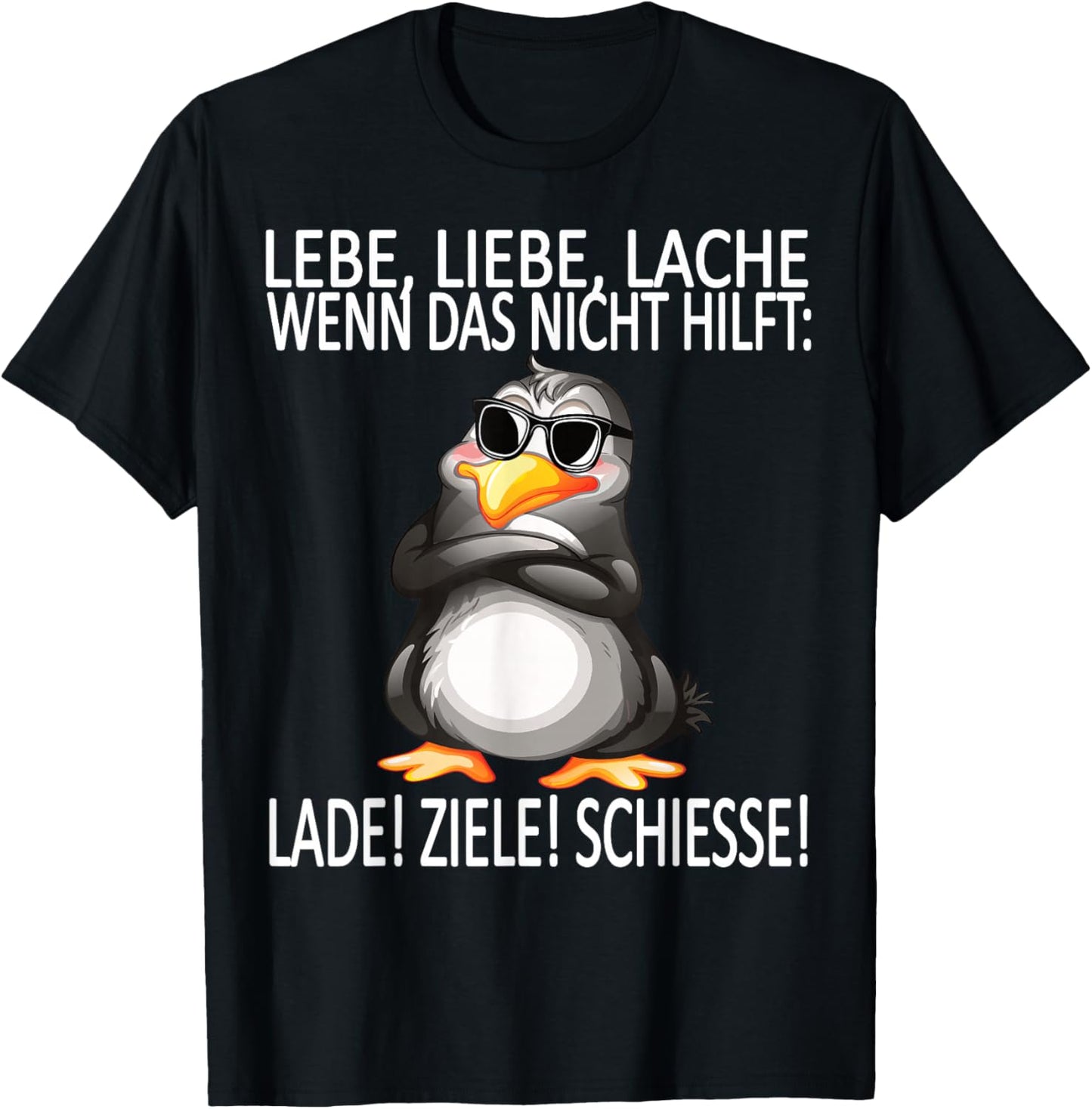 lebe liebe lache lustiges Design mit süßem Pinguin T-Shirt - T-Shirt | Black