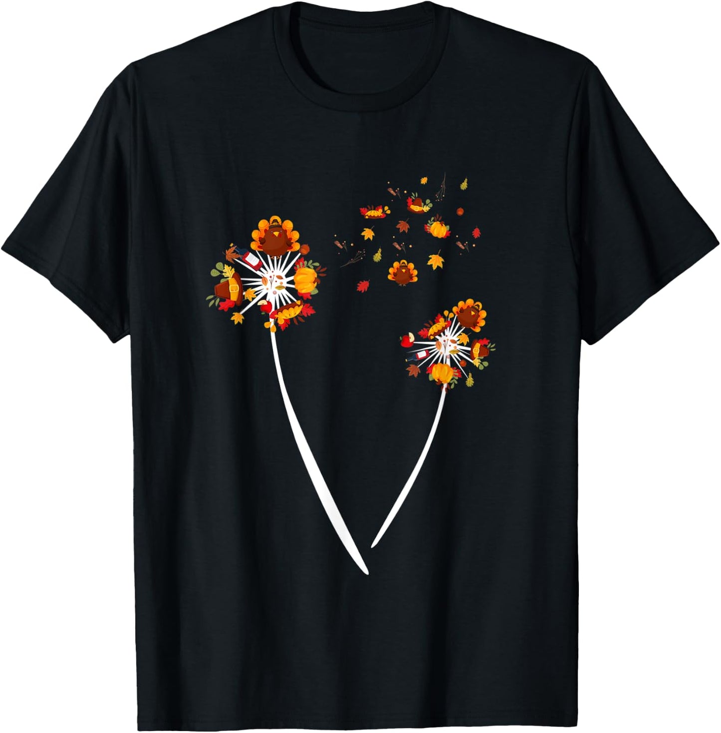 Thanksgiving Dandelion Flower Flying Cool Turkey Day Gift T-Shirt - T-Shirt | Black