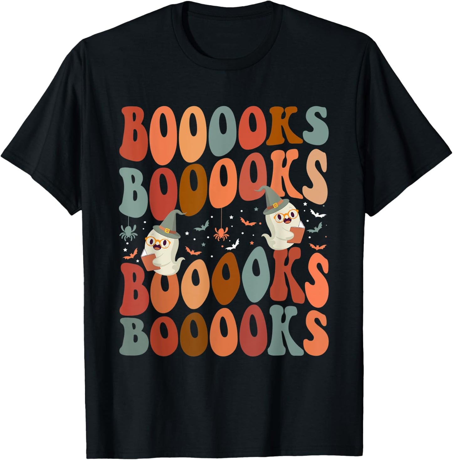 Booooks Ghost Boo Read Books Library Teacher Halloween cute Men Women Kids T-Shirt - T-Shirt | Black