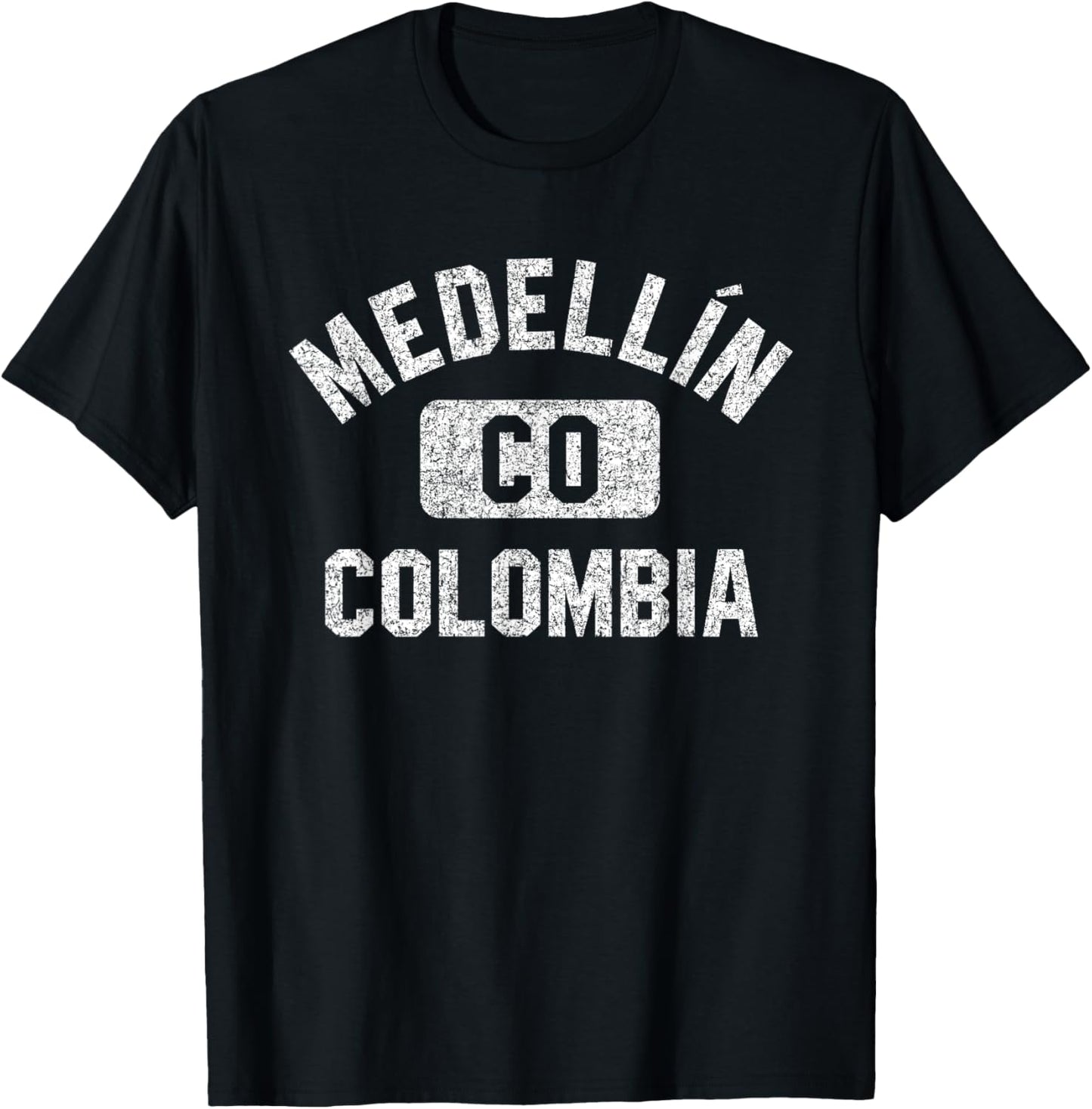 Medellin Colombia Gym Style Distressed White Print T-Shirt - T-Shirt | Black