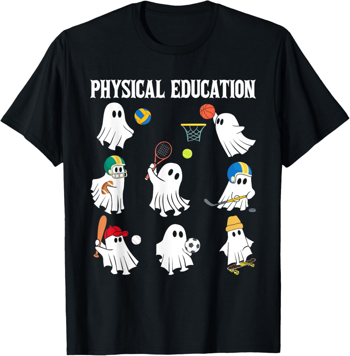 Retro Physical Education Halloween Ghosts Spooky PT T-Shirt - T-Shirt | Black