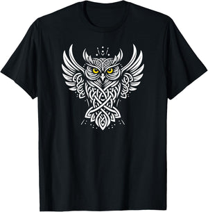 Tribal Tattoo Celtic Owl T-Shirt - T-Shirt | Black