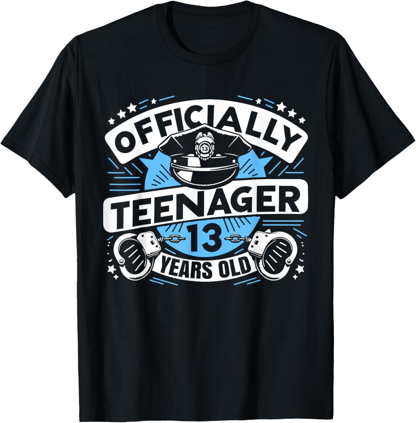 Officially Teenager 13 Year Boy 13th Birthday Cop Police T-Shirt - T-Shirt | Black