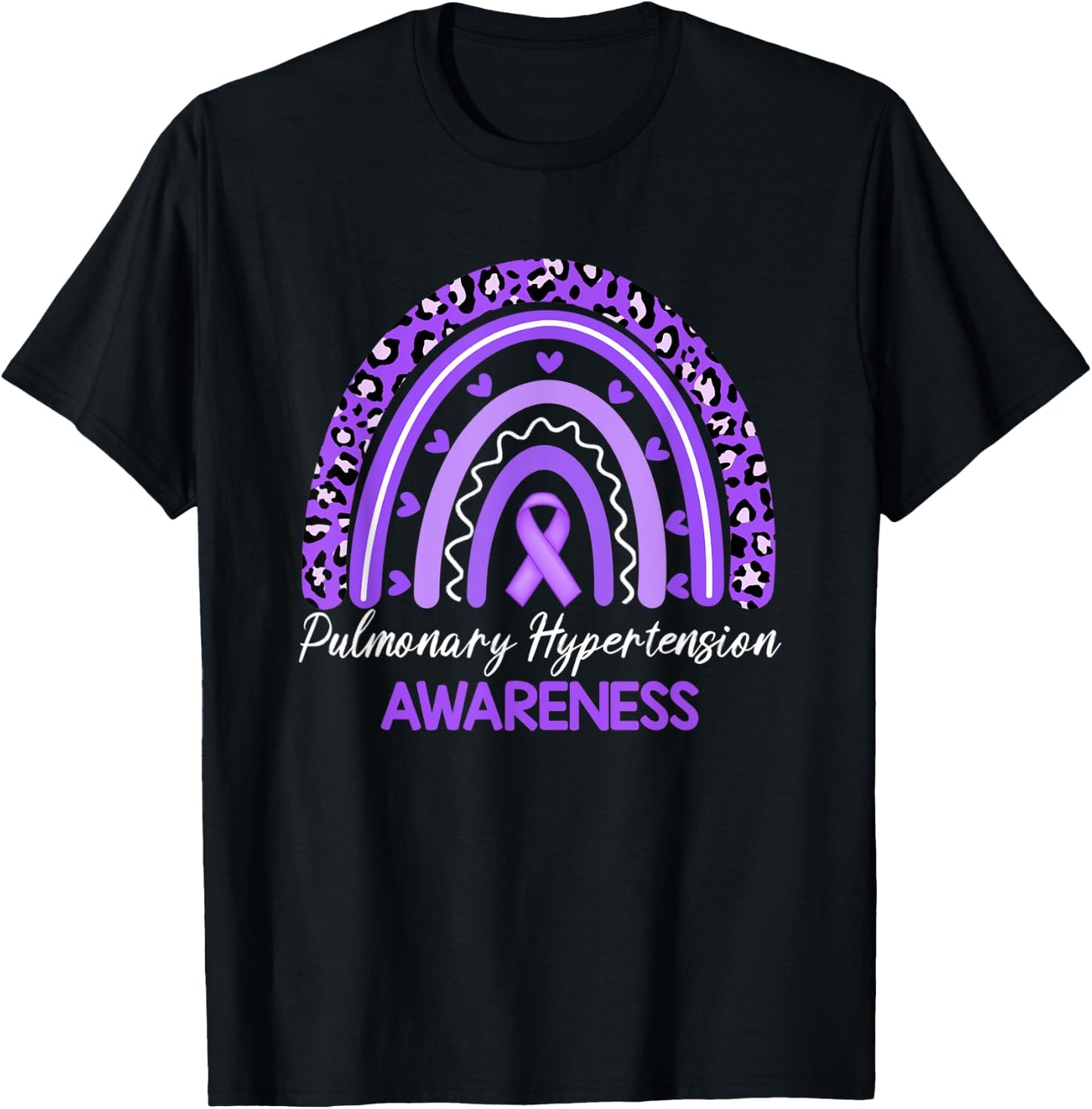 Leopard Rainbow Ribbon Pulmonary Hypertension Awareness T-Shirt - T-Shirt | Black