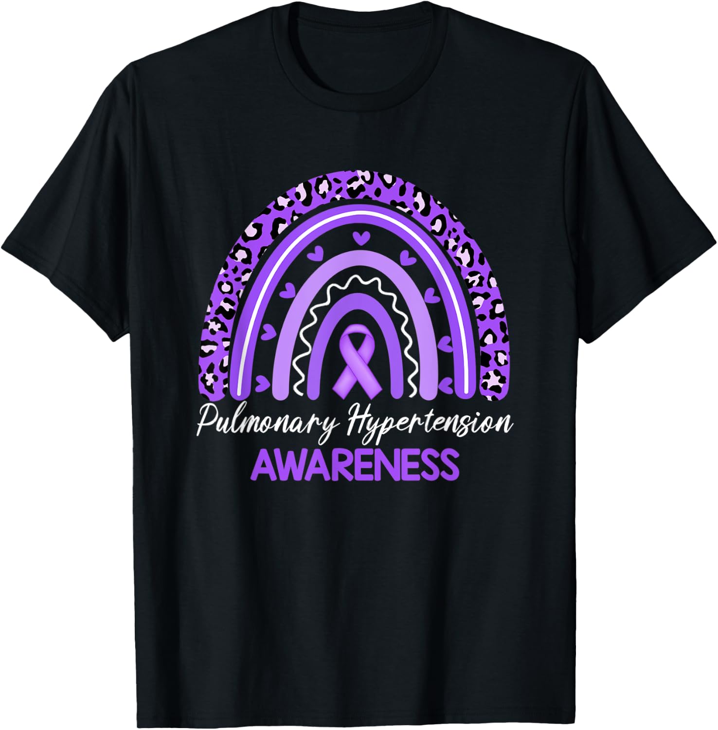 Leopard Rainbow Ribbon Pulmonary Hypertension Awareness T-Shirt - T-Shirt | Black