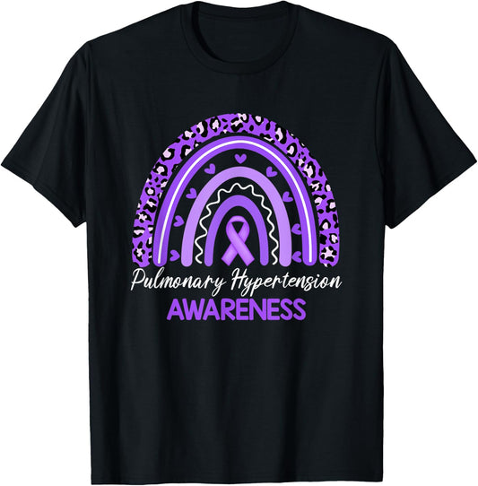 Leopard Rainbow Ribbon Pulmonary Hypertension Awareness T-Shirt - T-Shirt | Black
