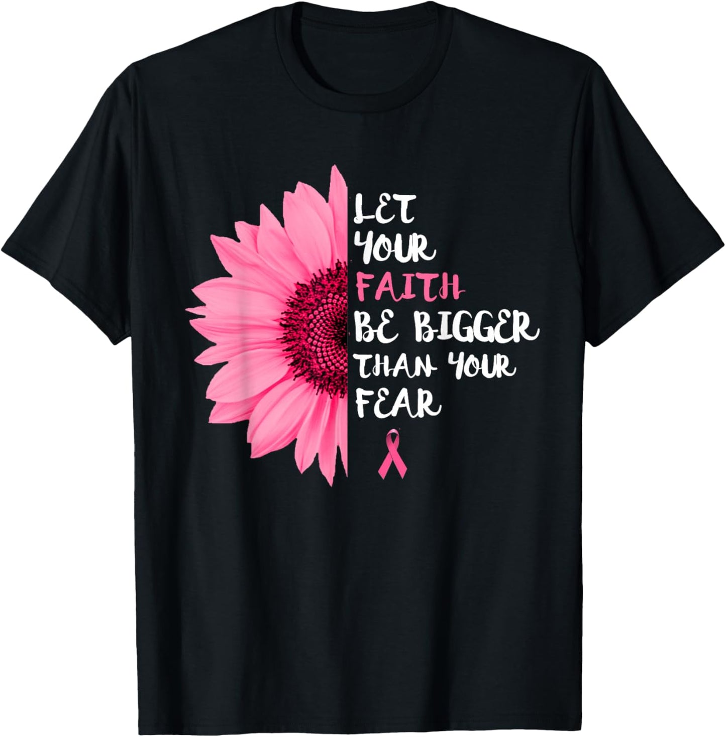 Breast Cancer Awareness Month Flower Pink Ribbon Women T-Shirt - T-Shirt | Black