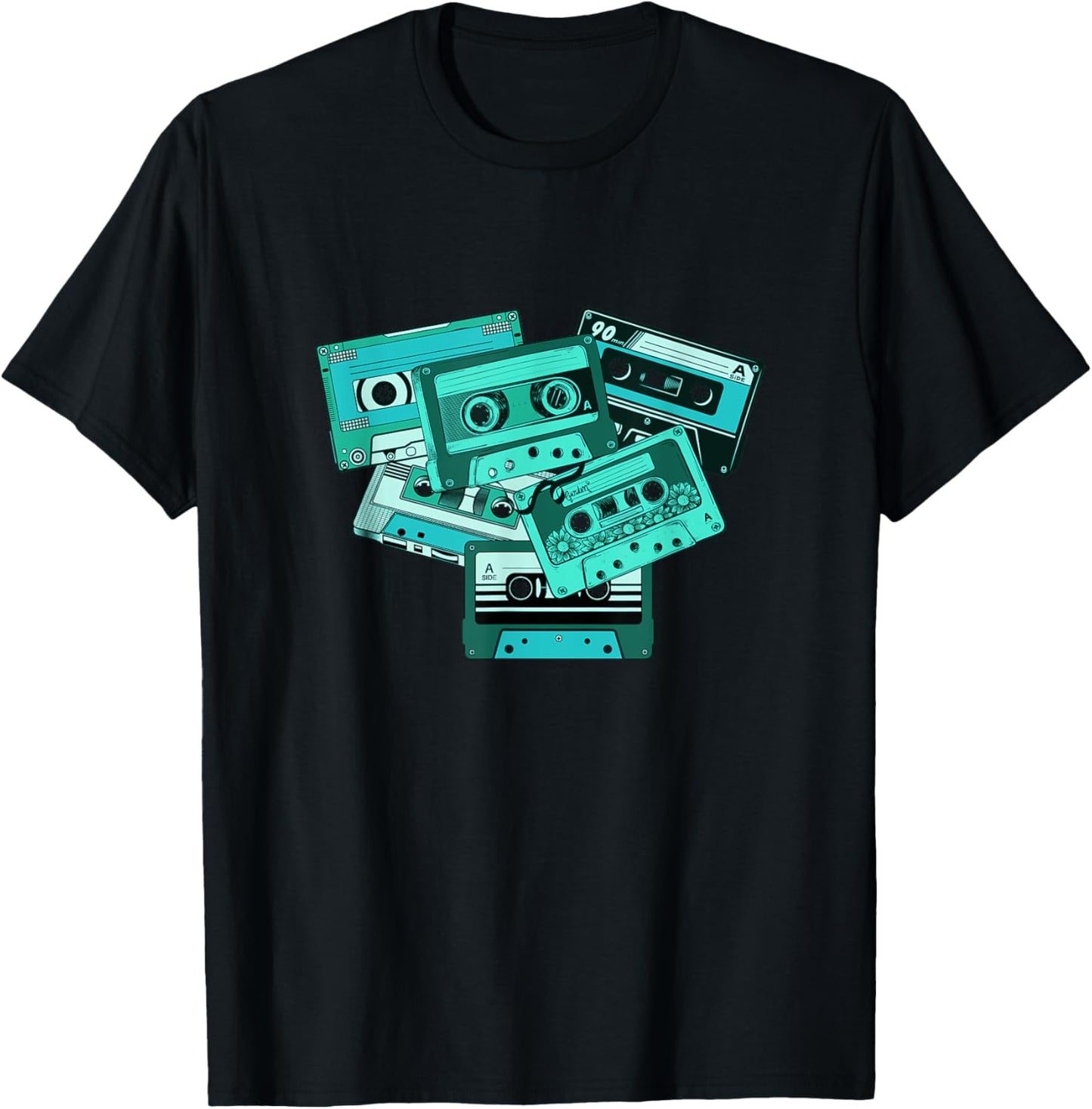 Light Teal Aqua Old School Tapes Teal Aqua Color Graphic T-Shirt - T-Shirt | Black