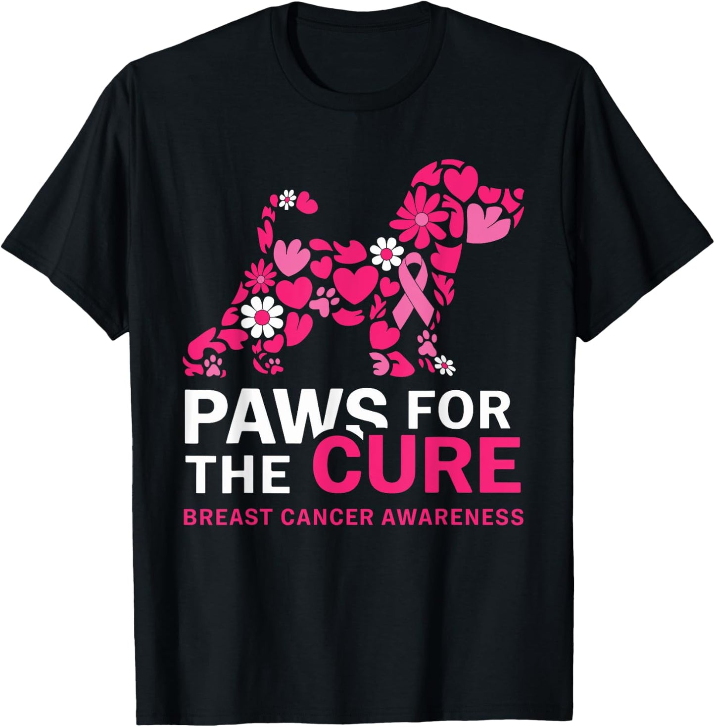 Paws For The Cure Pink Beagle Breast Cancer Awareness Month T-Shirt - T-Shirt | Black
