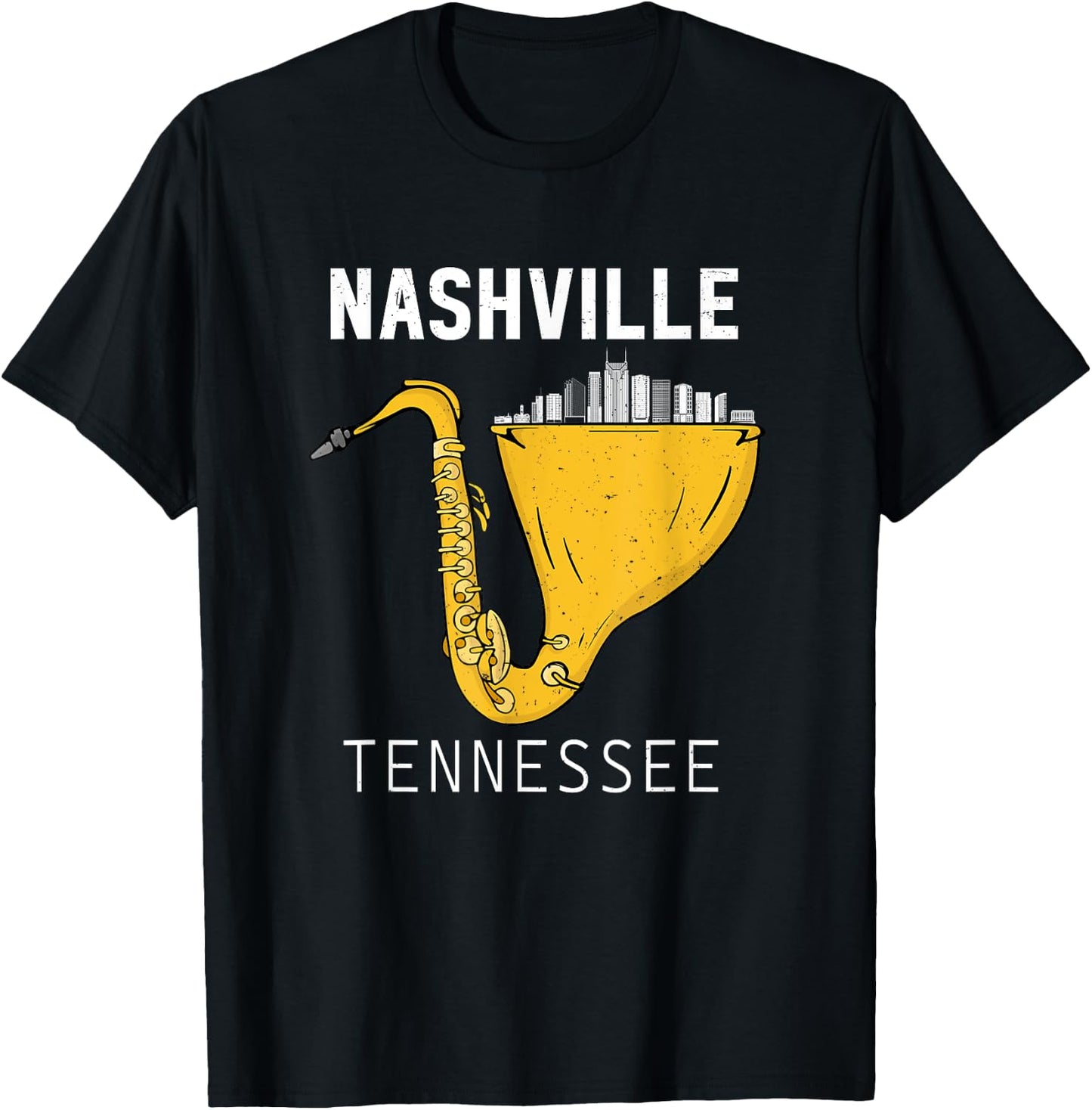 Nashville Tennessee Souvenir Saxophone Jazz Music City T-Shirt - T-Shirt | Black