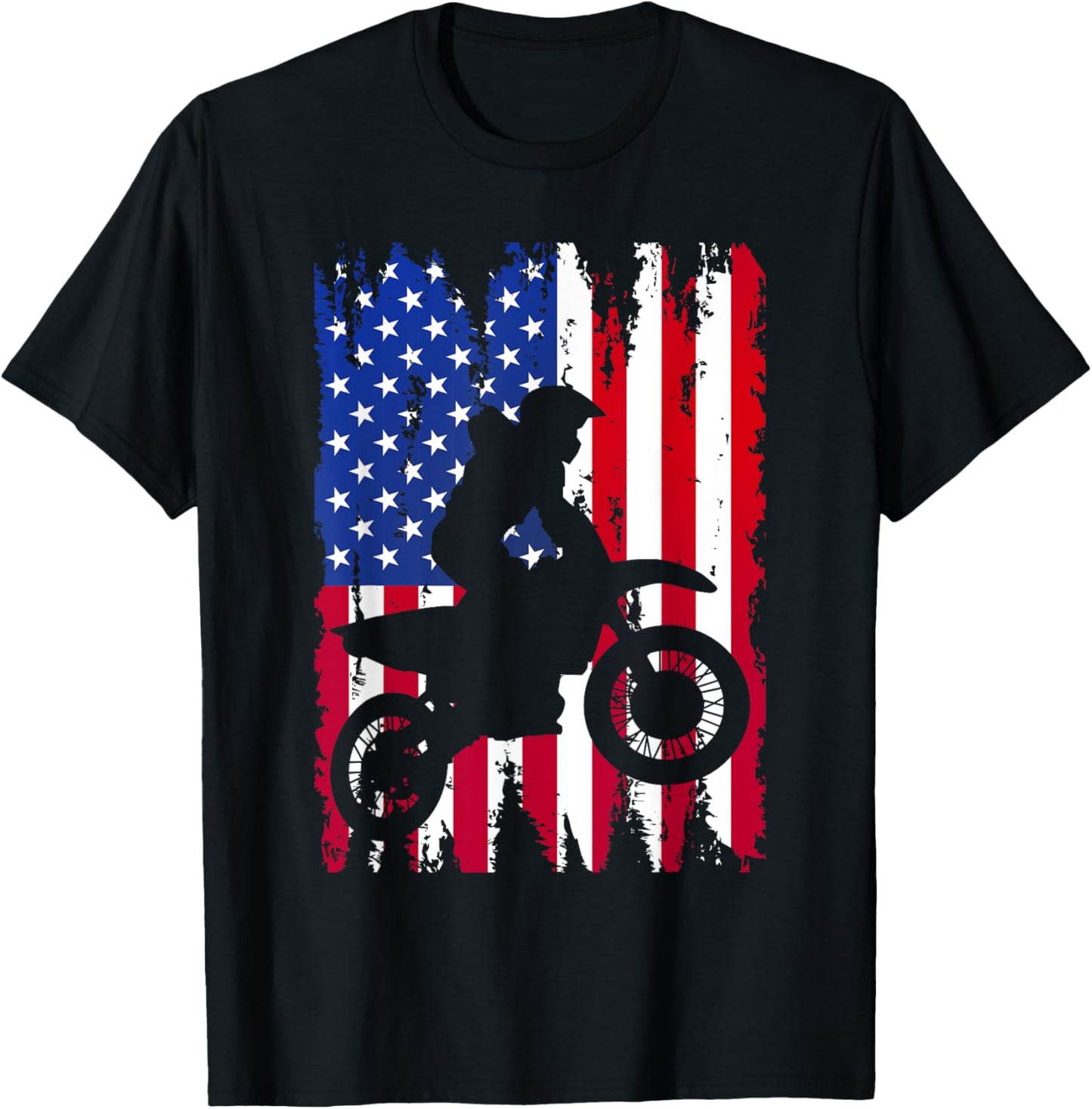 Dirt Bike American Flag Motocross Biker 4th of July Men Boys T-Shirt - T-Shirt | Black