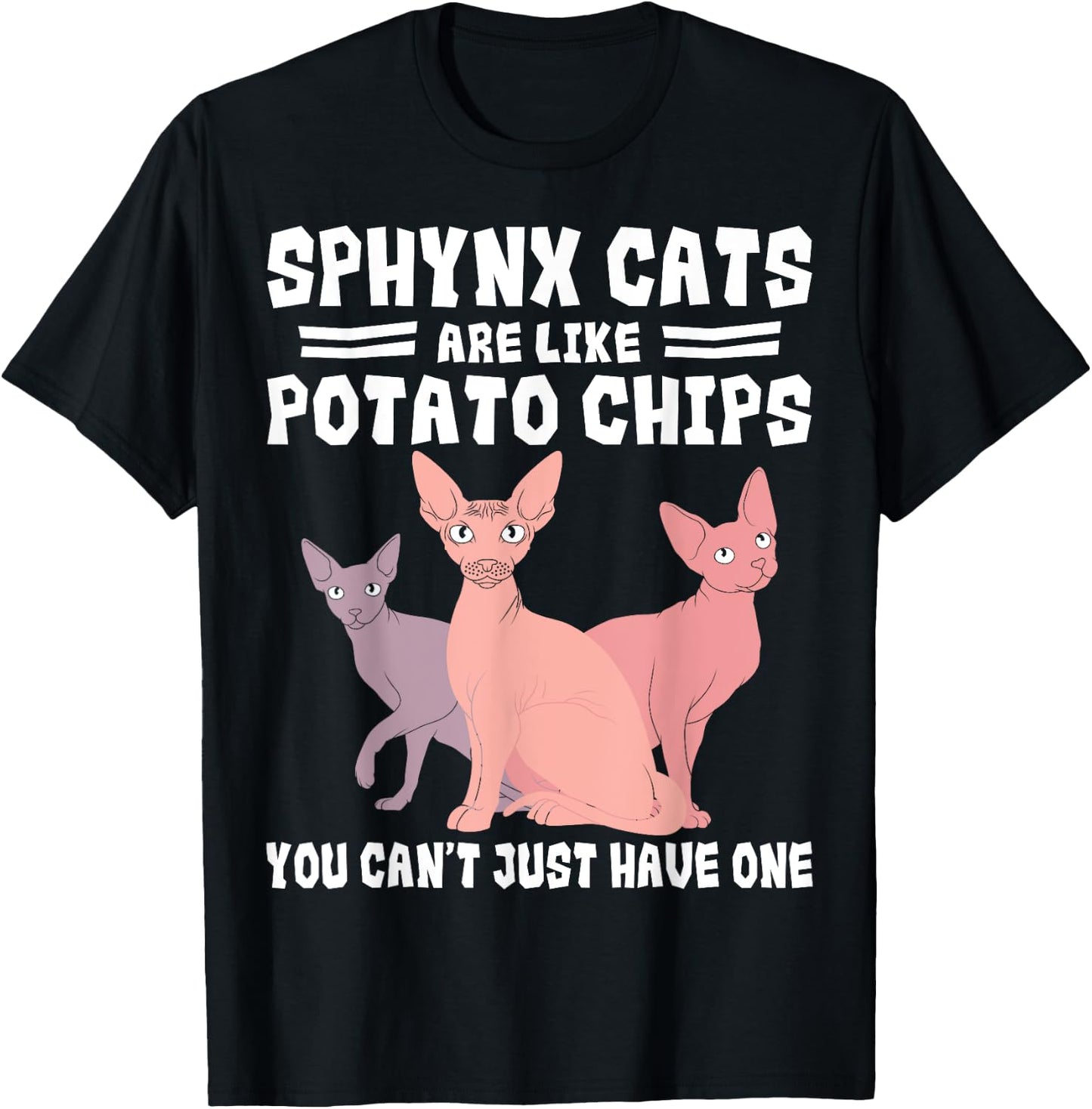 Sphynx Cat Potato Chips Lover Breeder Pet Owner Men Women Girls Kids T-Shirt - T-Shirt | Black