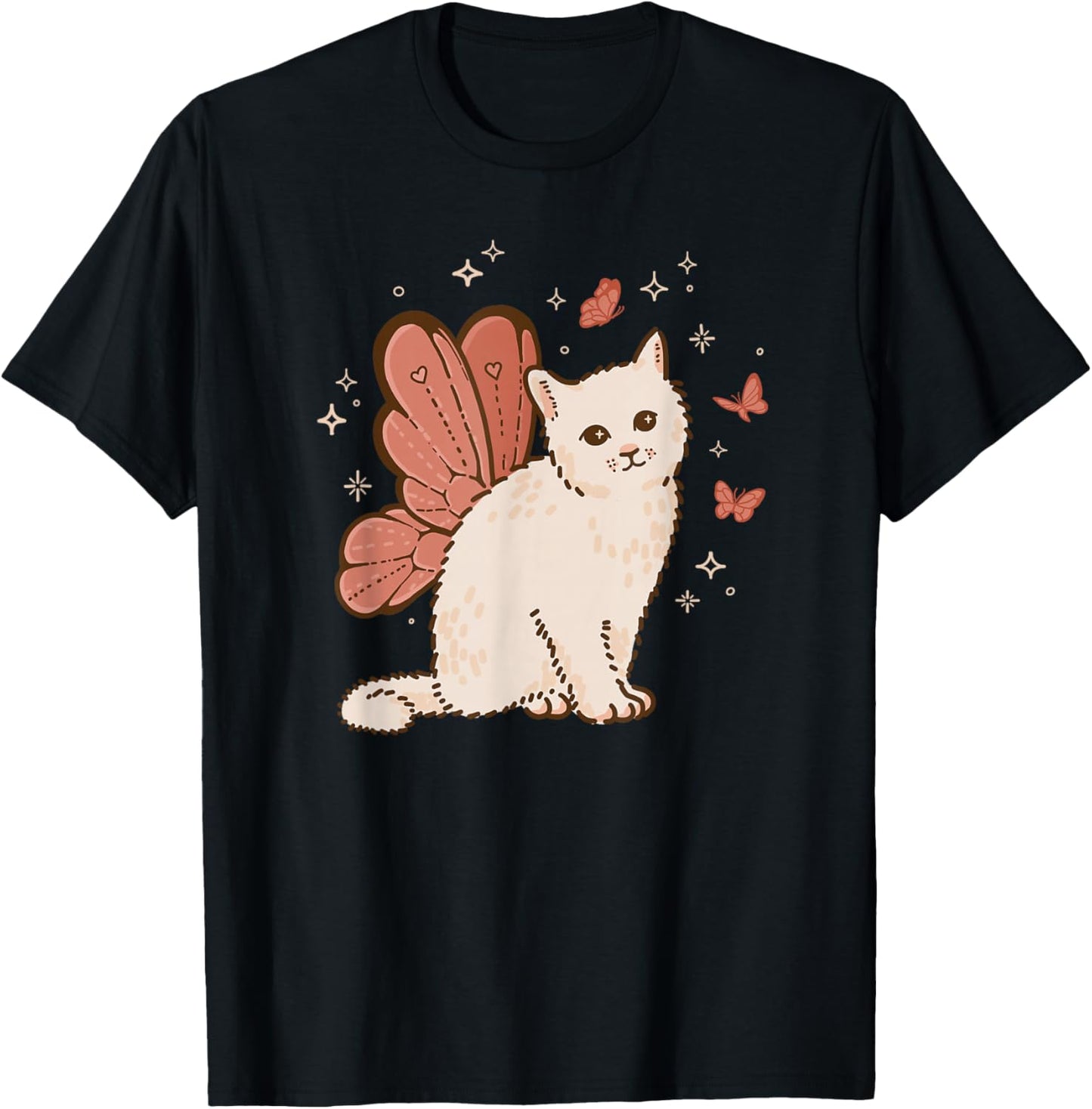 Fairycore Cute Butterfly Fairy Wings Cat Grunge Aesthetic T-Shirt - T-Shirt | Black
