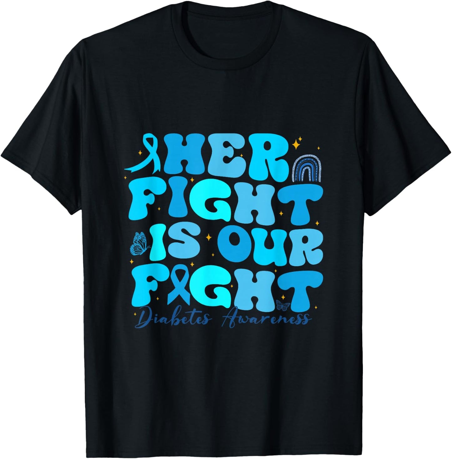 Retro Her Fight is Our Fight T1D Awareness Type 1 Diabetes T-Shirt - T-Shirt | Black