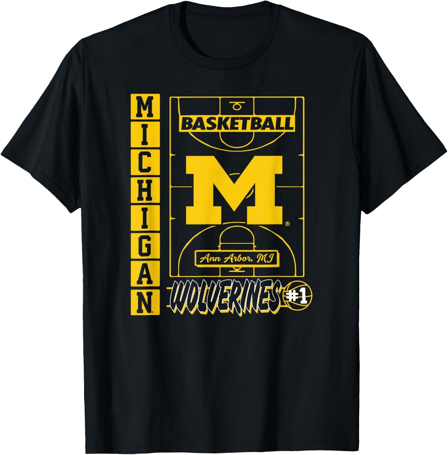 Michigan Wolverines Basketball Vintage Court Navy T-Shirt - T-Shirt | Black