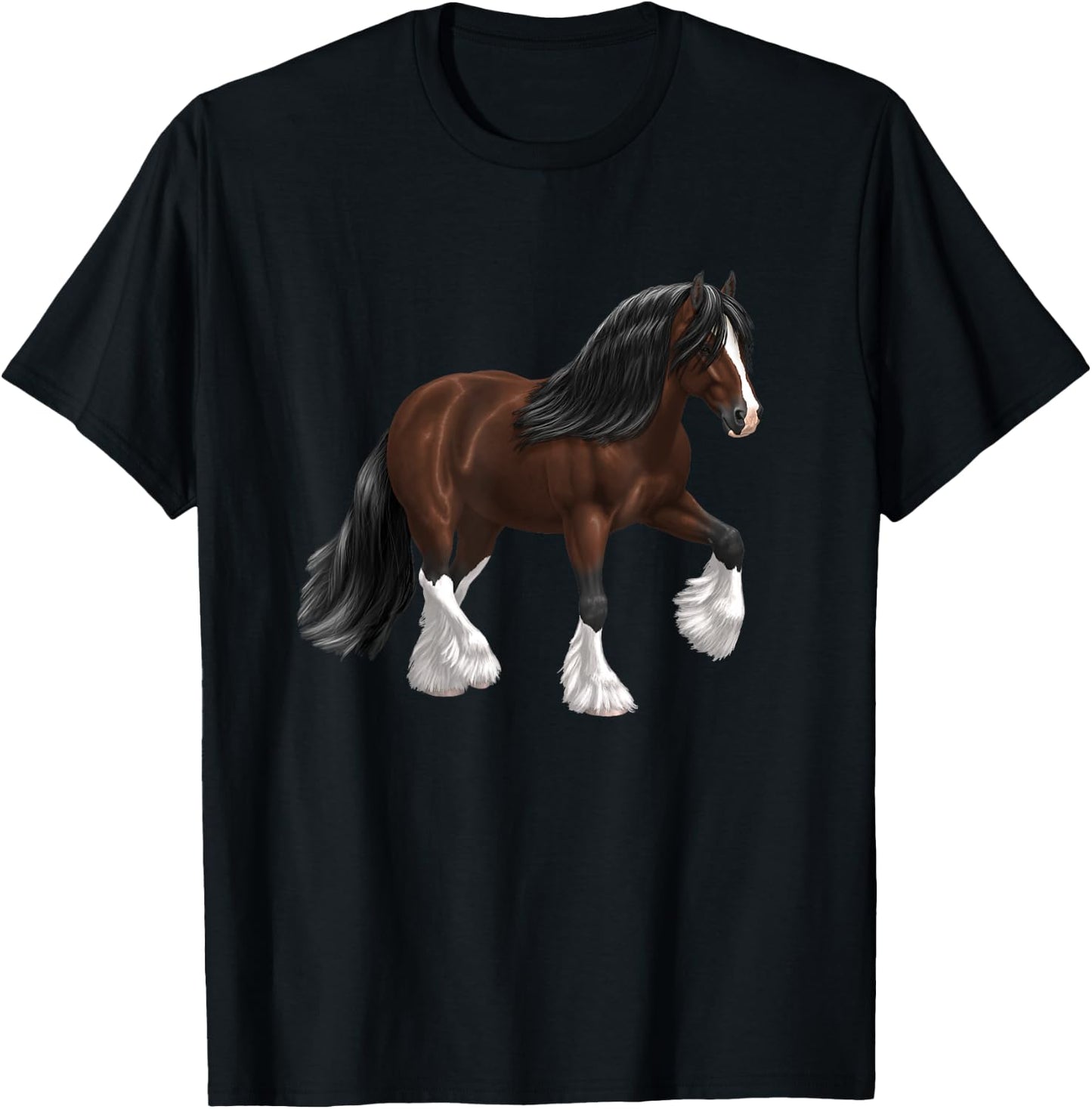 Brown & White Gypsy Vanner Bay Draft Horse Trotting T-Shirt - T-Shirt | Black