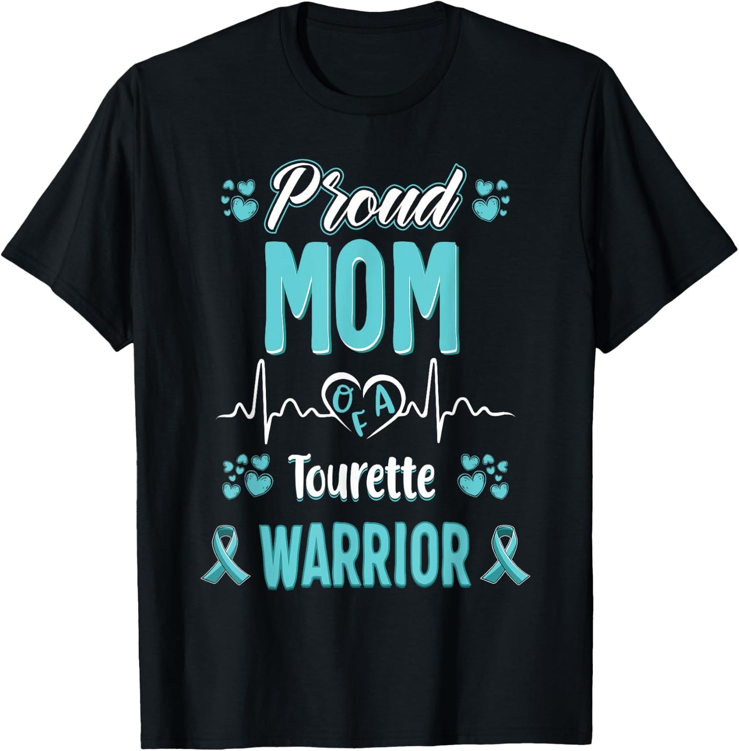proud Mom Tourette syndrome warrior awareness ribbon T-Shirt - T-Shirt | Black