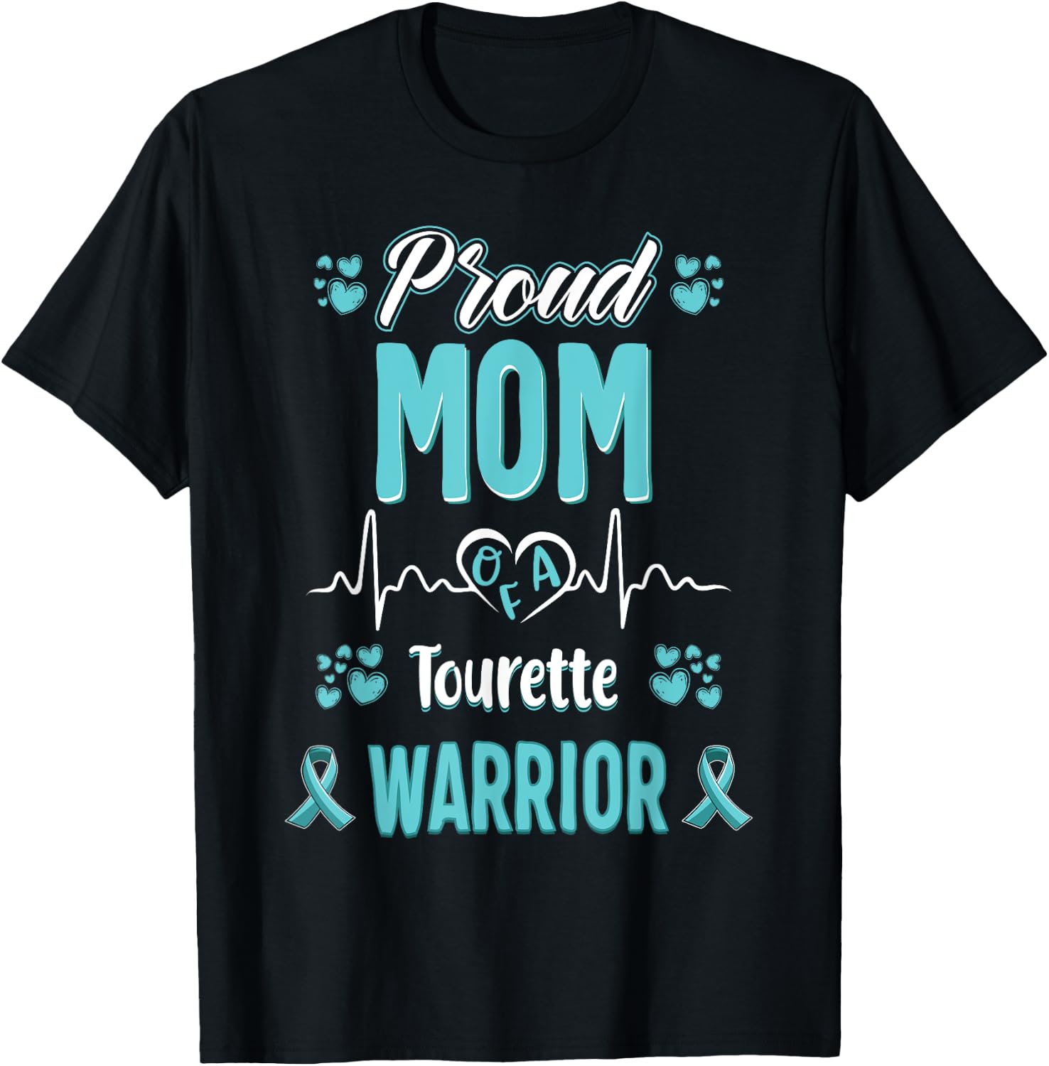 proud Mom Tourette syndrome warrior awareness ribbon T-Shirt - T-Shirt | Black