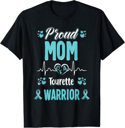 proud Mom Tourette syndrome warrior awareness ribbon T-Shirt - T-Shirt | Black