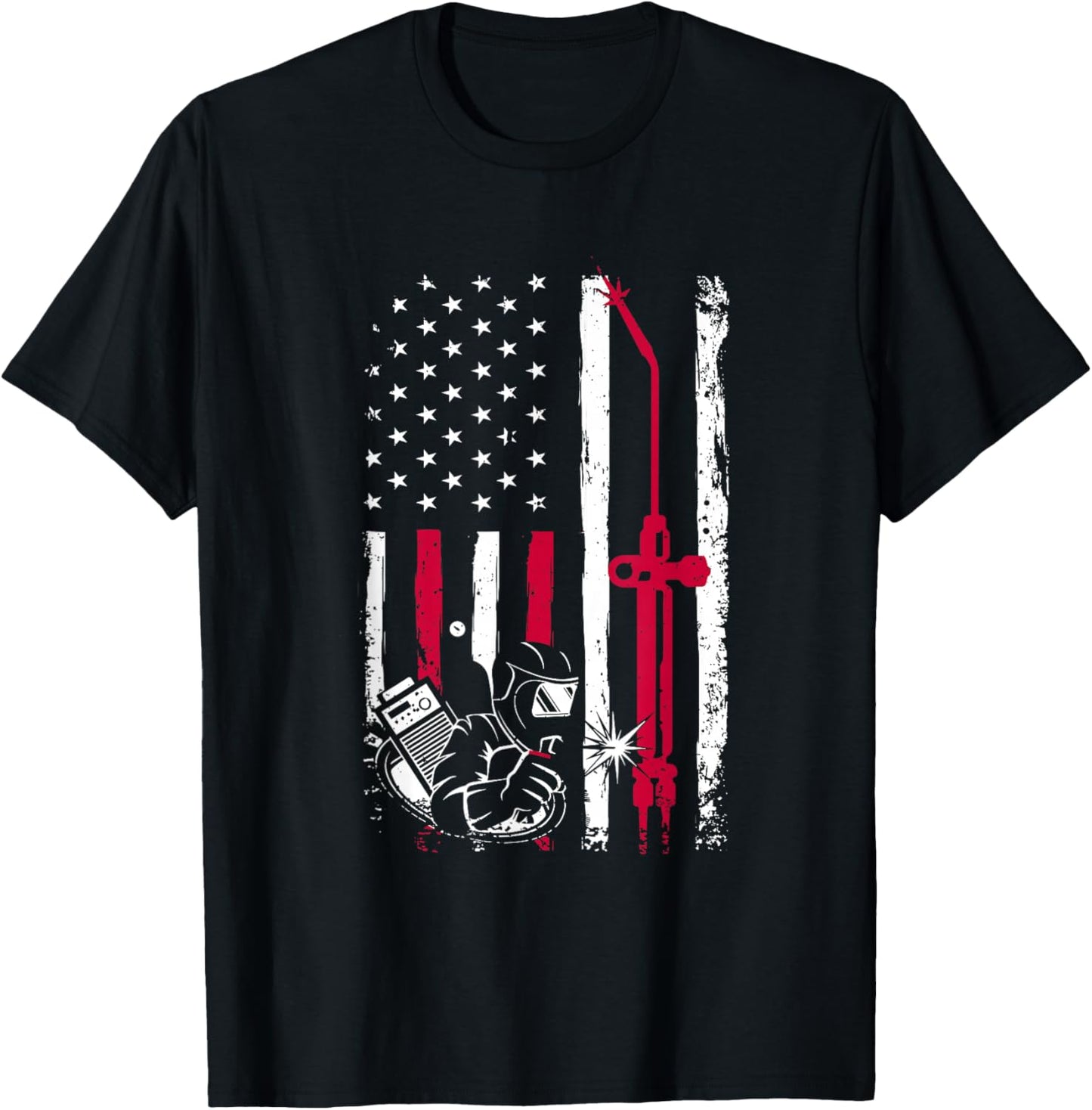 Patriot Welder Red Line American USA Flag Patriotic Welding T-Shirt - T-Shirt | Black