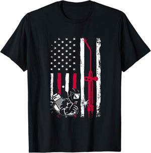 Patriot Welder Red Line American USA Flag Patriotic Welding T-Shirt - T-Shirt | Black