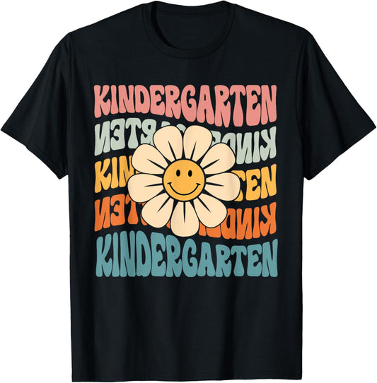 Retro Kindergarten Daisy Colorful Back To School Student Kid T-Shirt - T-Shirt | Black