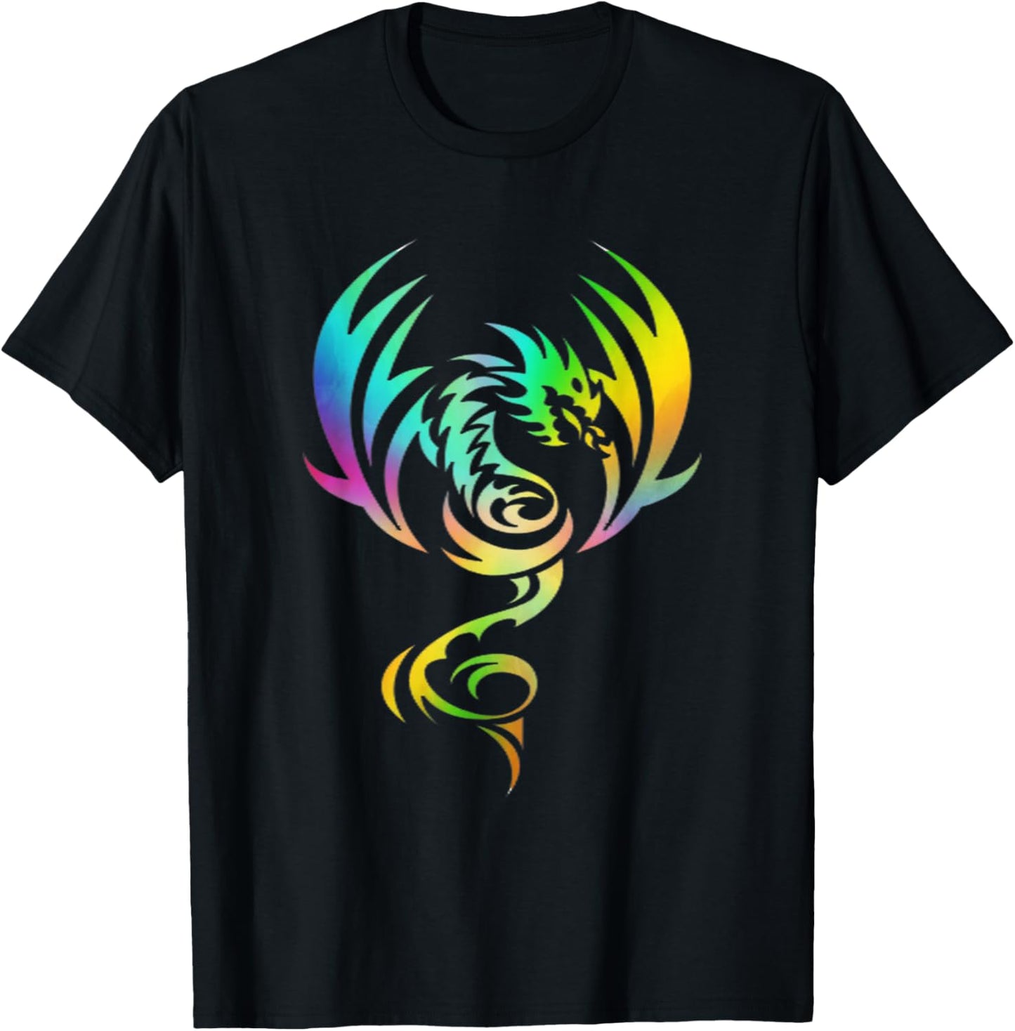 Medieval Mythical Animal Dragon With Rainbow Wings For Young T-Shirt - T-Shirt | Black