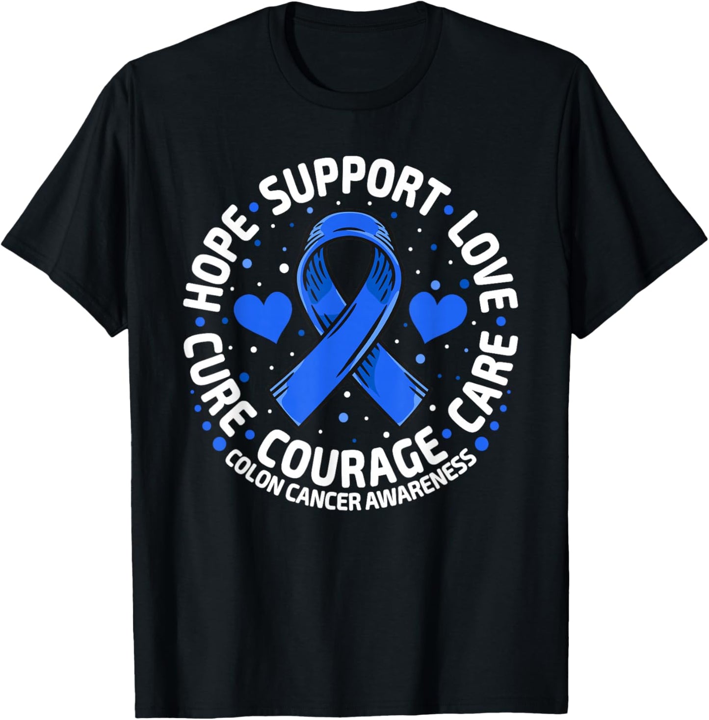 Colorectal Cancer Family Support Blue Colon Cancer Awareness T-Shirt - T-Shirt | Black