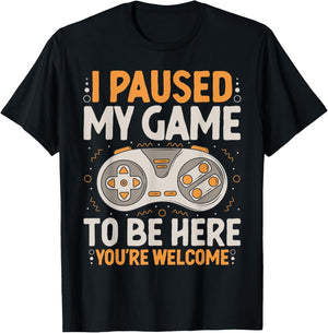 I Paused my Game to be Here Retro Gaming Humor Funny Gamer T-Shirt - T-Shirt | Black