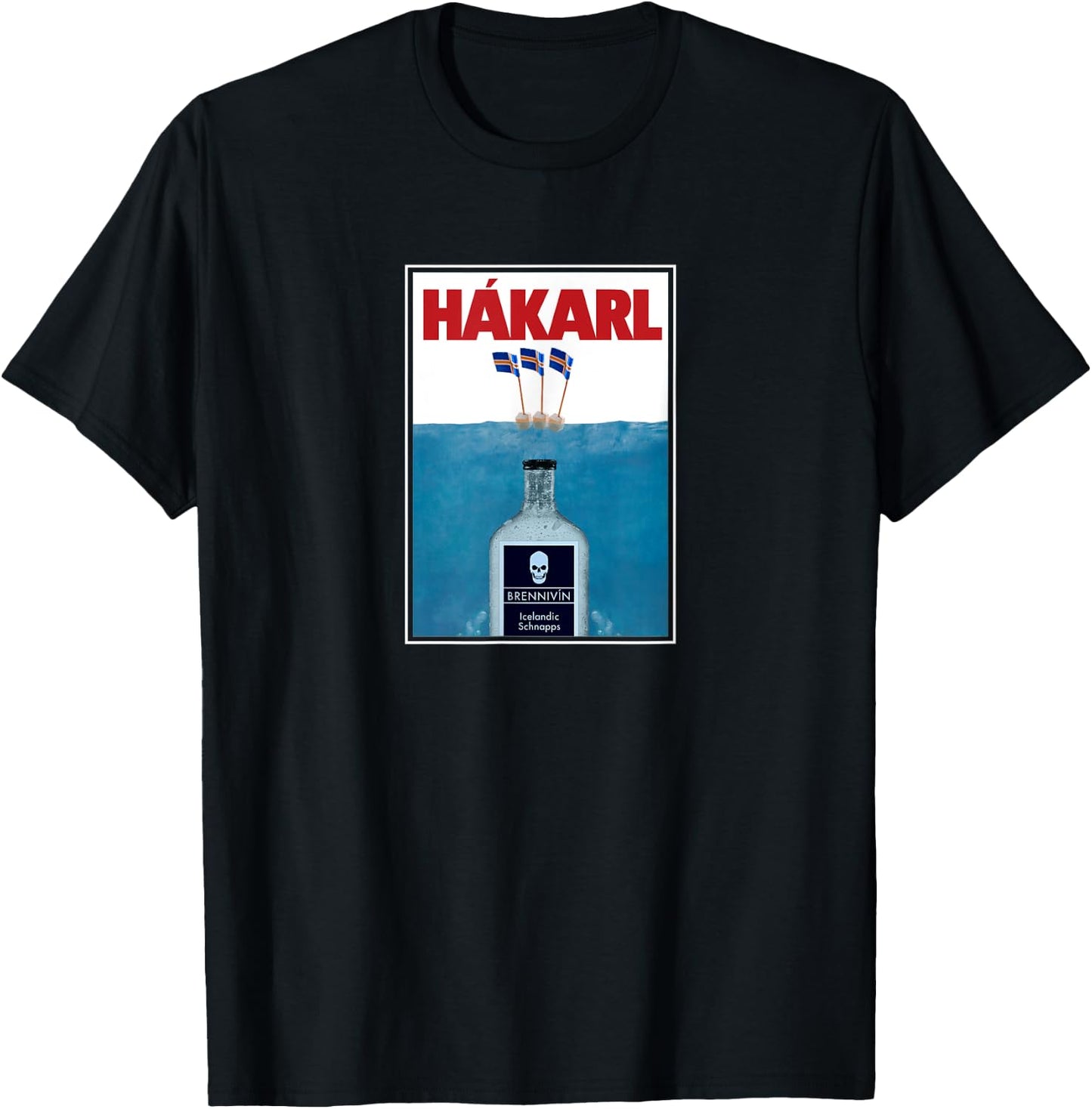 Hakarl Iceland Shark Brennivín Shot Viking Foodie T-Shirt - T-Shirt | Black