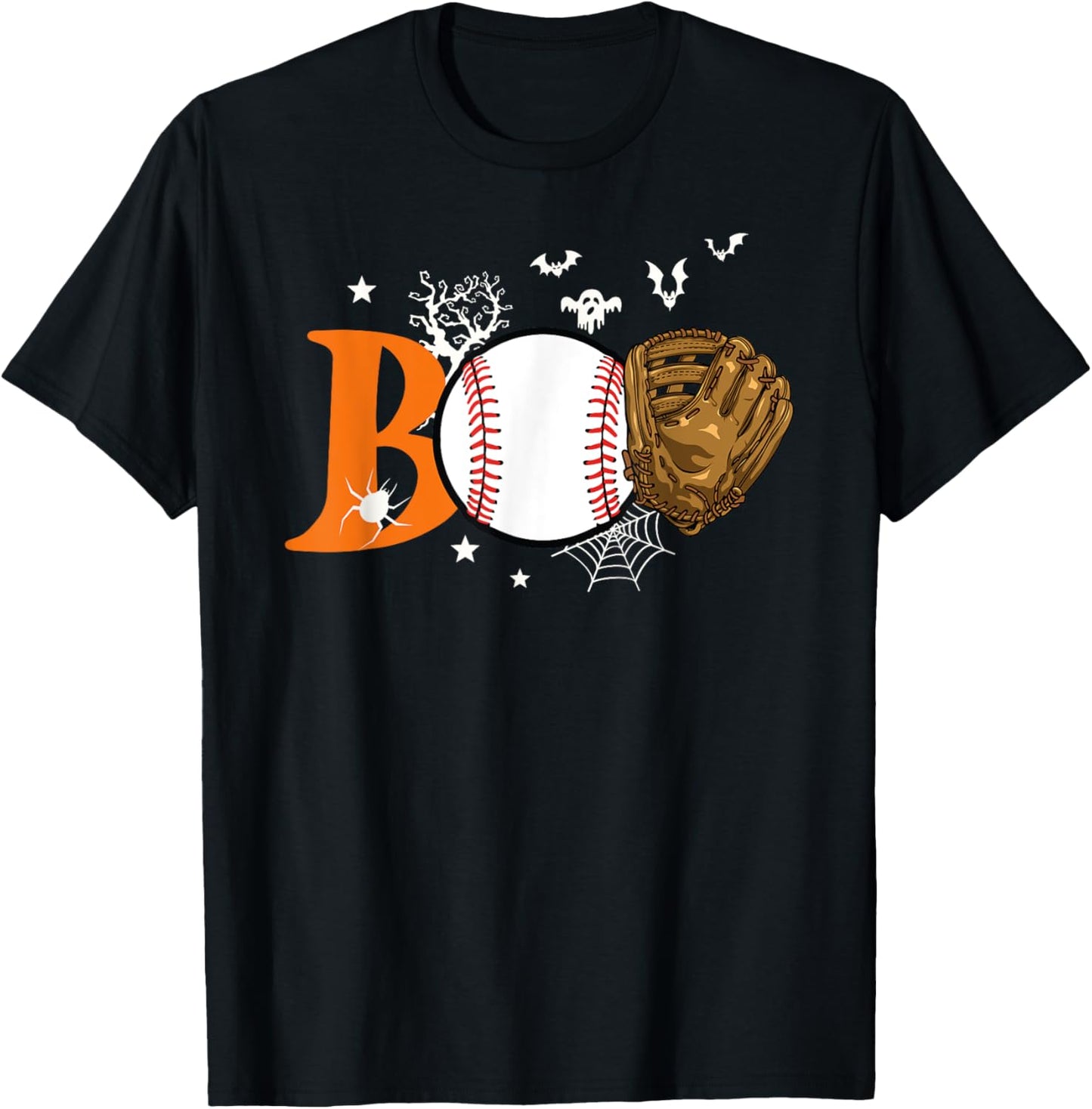 Boo Baseball Halloween Player Catcher Pitcher Spooky Season T-Shirt - T-Shirt | Black
