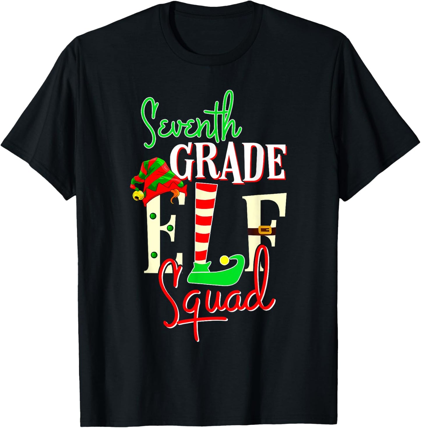 Seventh Grade Elf Squad Christmas Gift 7th Teacher Men Women Kids T-Shirt - T-Shirt | Black