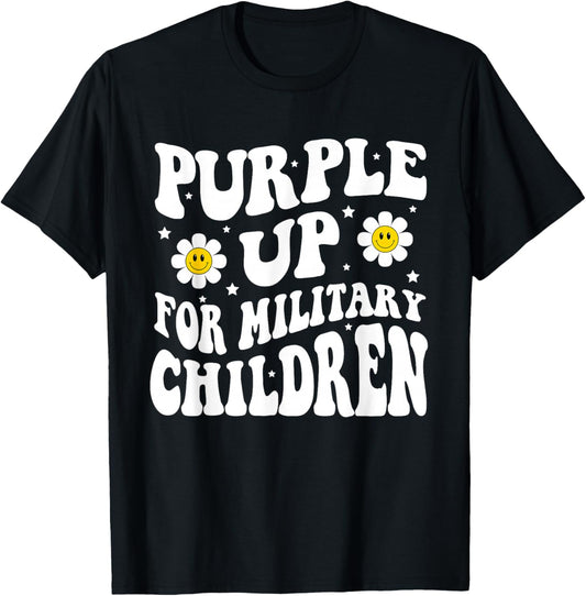 Groovy Purple Up for Military Kids Military Child Month T-Shirt - T-Shirt | Black