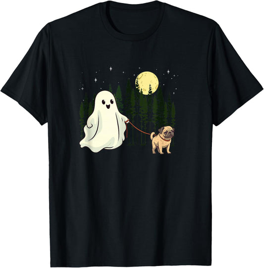 Pug Walking Ghost Halloween Funny Kids Costume T-Shirt - T-Shirt | Black