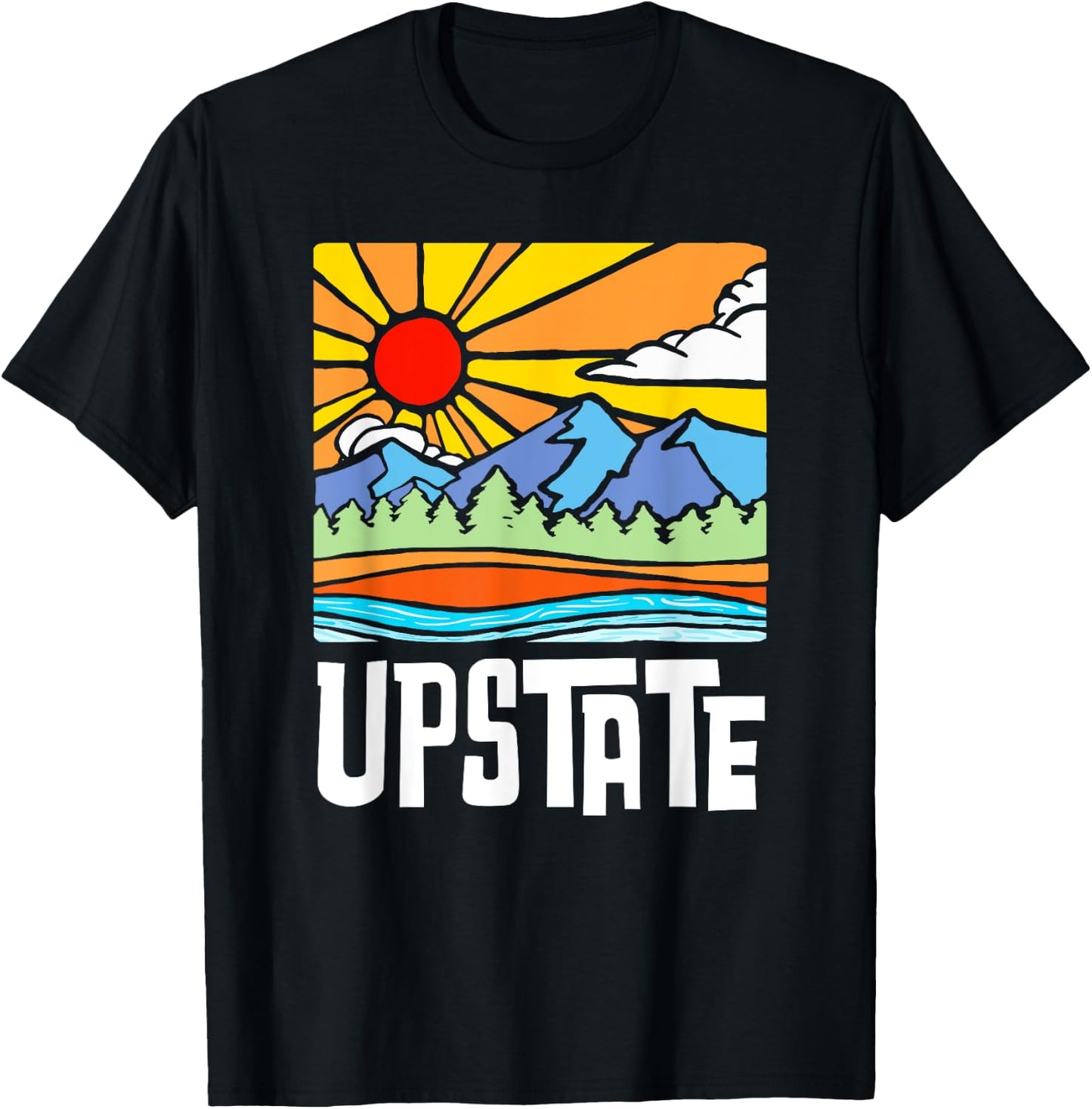 Upstate New York Artistic Nature & Mountains Vintage Graphic T-Shirt - T-Shirt | Black