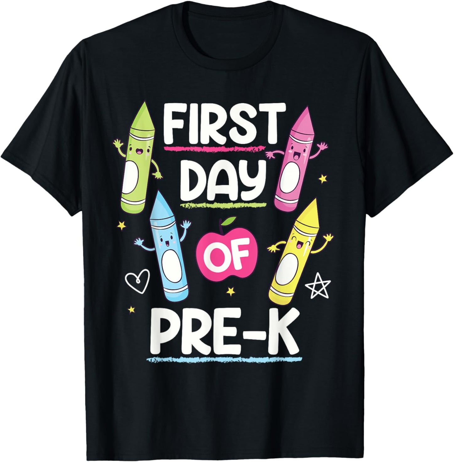 Happy First Day of Pre-K Crayon Funny Back to School 2024 T-Shirt - T-Shirt | Black