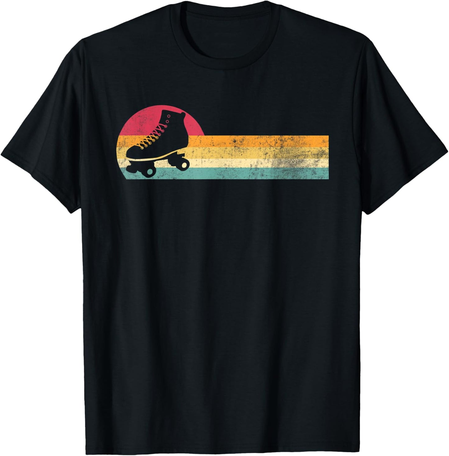 Retro Vintage Rollerskates Silhouette Roller Skating 80s 70s T-Shirt - T-Shirt | Black
