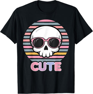 Pastel Goth Fairycore Grunge Kawaii Cute Halloween Skull T-Shirt - T-Shirt | Black