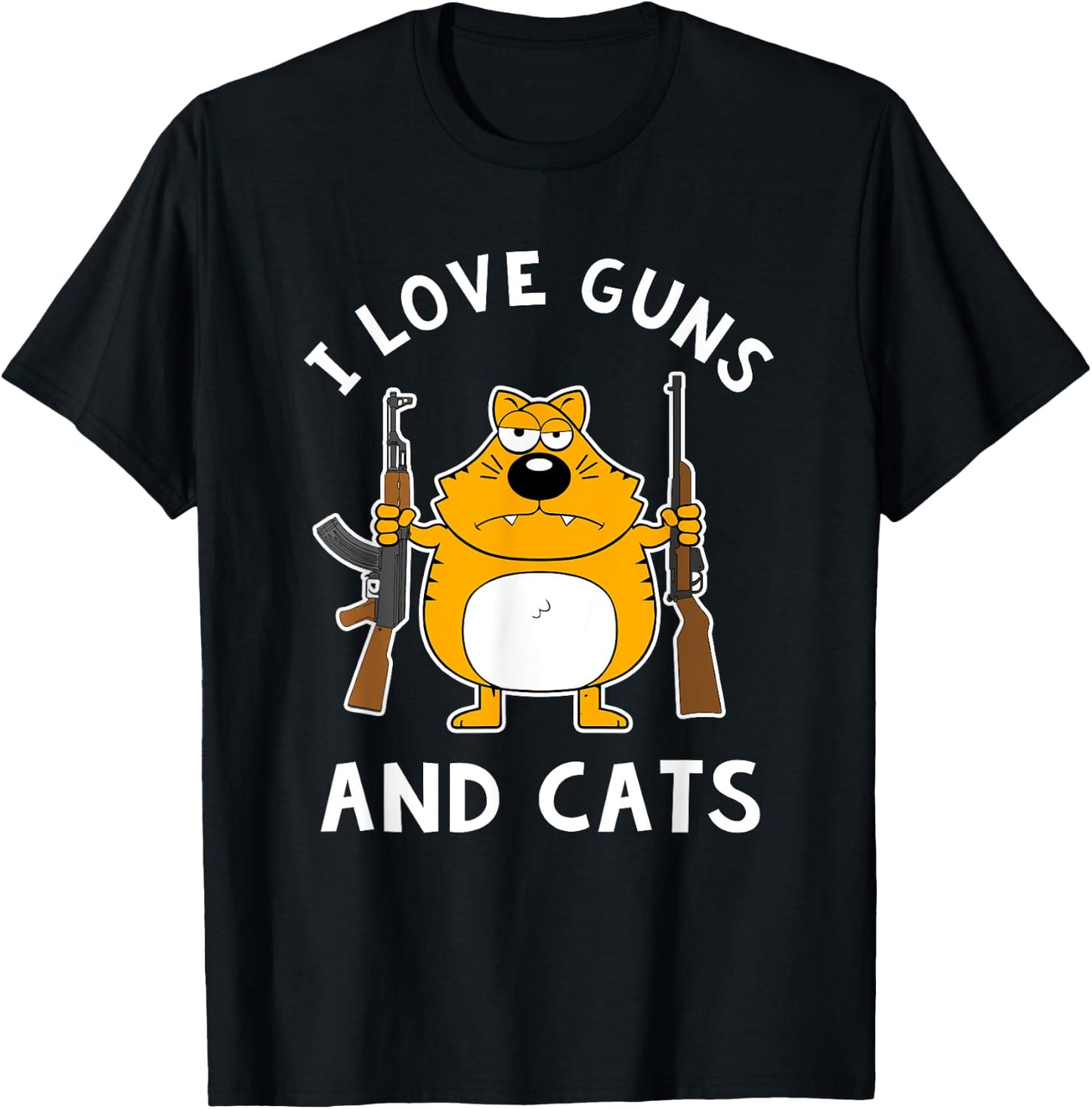 I Love Guns and Cats with AK-47 and a Shotgun 2nd Amendment T-Shirt - T-Shirt | Black