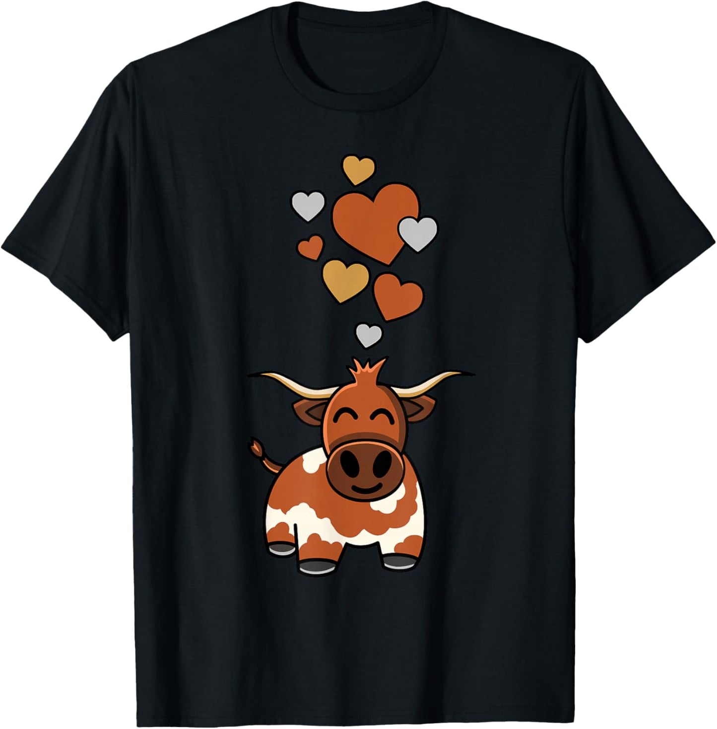Cute Longhorn Cow With Hearts T-Shirt - T-Shirt | Black
