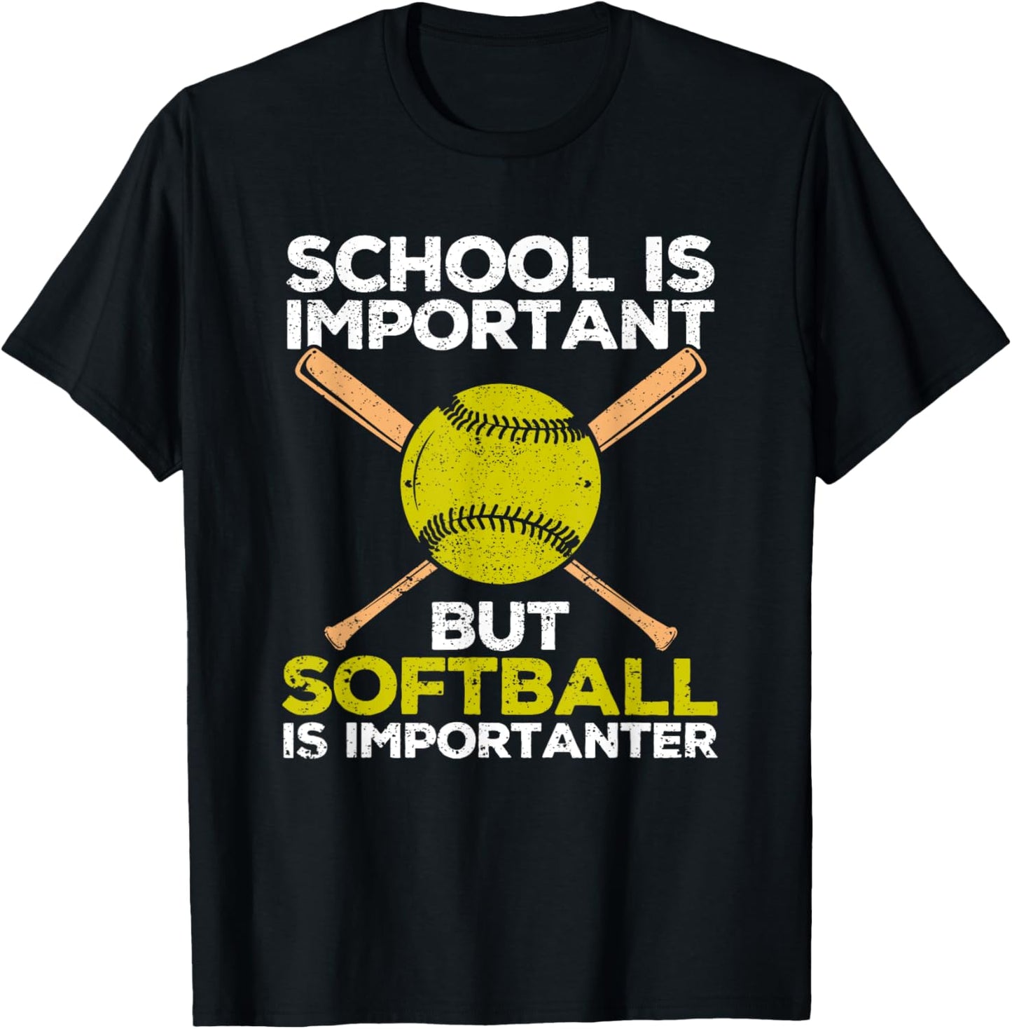 School is Important but Softball Is Importanter Girls T-Shirt - T-Shirt | Black
