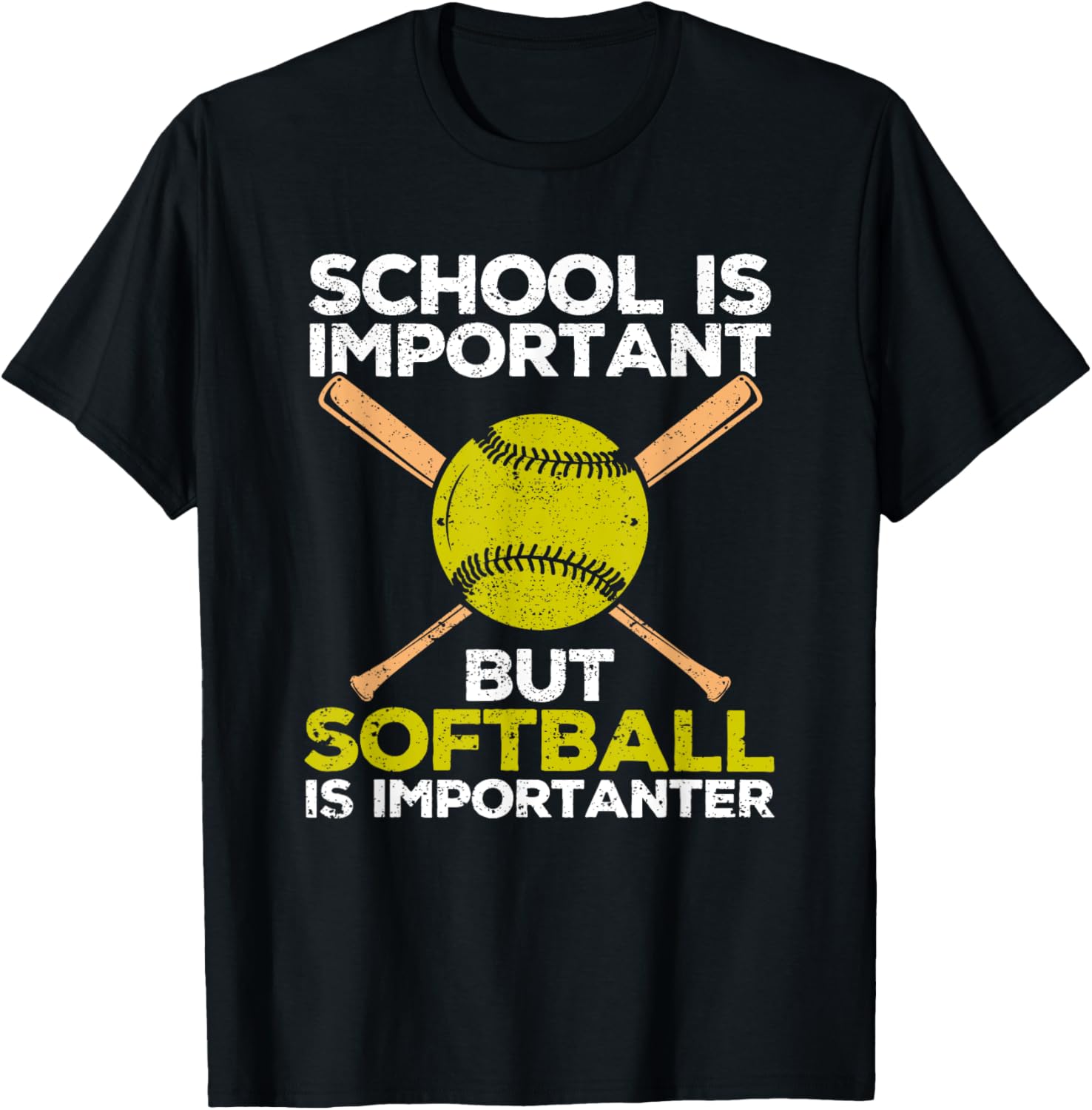 School is Important but Softball Is Importanter Girls T-Shirt - T-Shirt | Black