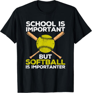 School is Important but Softball Is Importanter Girls T-Shirt - T-Shirt | Black