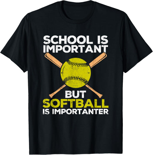 School is Important but Softball Is Importanter Girls T-Shirt - T-Shirt | Black