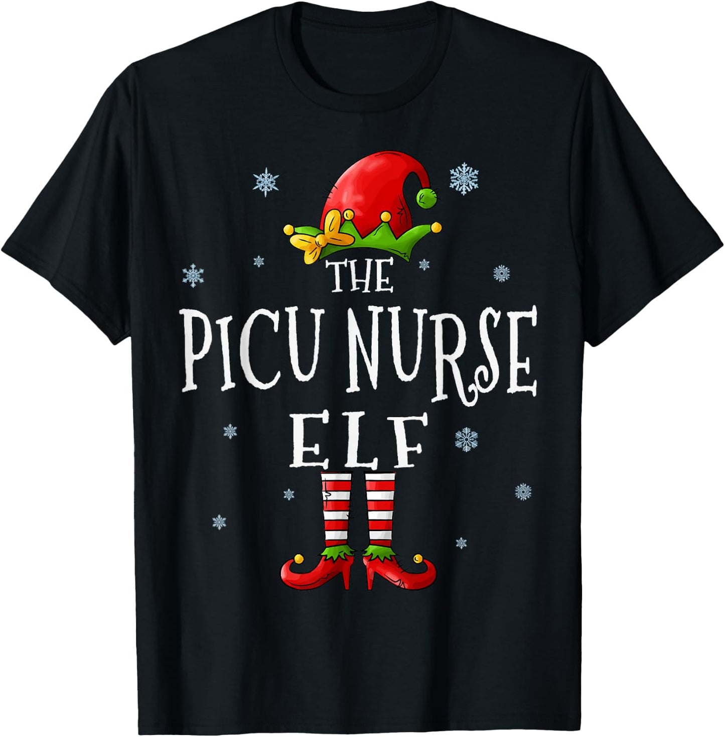 The Picu Nurse Elf Squad Funny Groupe Matching Christmas T-Shirt - T-Shirt | Black