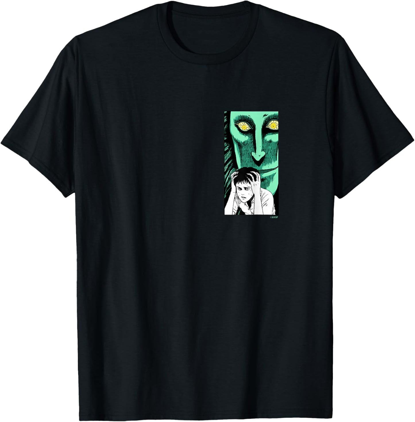 Junji Ito Men's Black Cotton Polyester Blend Short Sleeve Collarless Modern Classic Fit T-Shirt - T-Shirt | Black