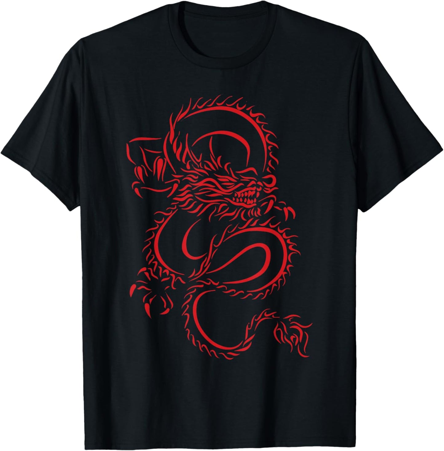 Red Chinese Firedrake Dragon - Dragon Print Art Wear- Dragon , Small, Black T-Shirt - T-Shirt | Black