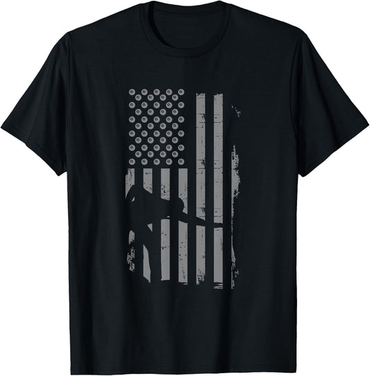 Retro American Flag Billiard Gift Pool Shooting Player T-Shirt - T-Shirt | Black
